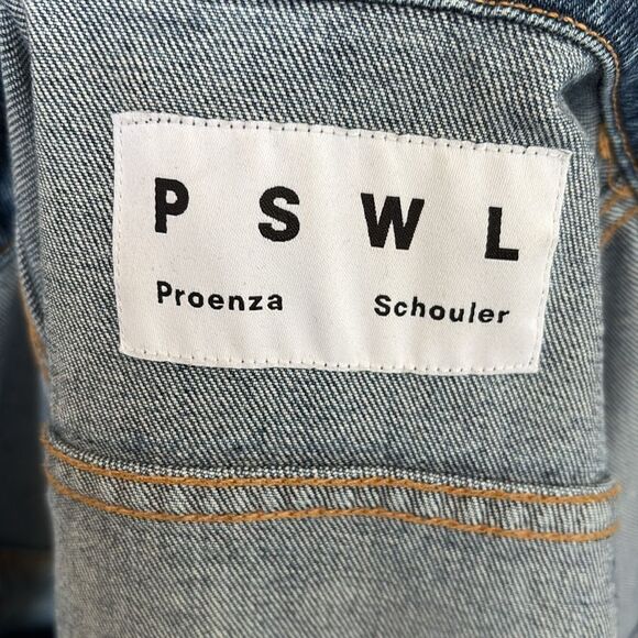 Proenza Schouler White Label PSWL Two-tone Light Wash Denim Paneled Jean Jacket - Picture 4 of 8